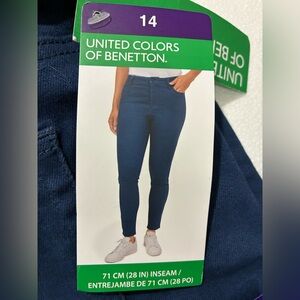 [14] United Colors of Benetton High-Rise Stretch Pants Size 14 Blue NWT